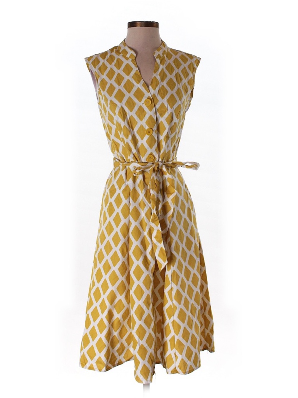Mlle Gabrielle Yellow & White Geometric Tie-Waist Midi Dress